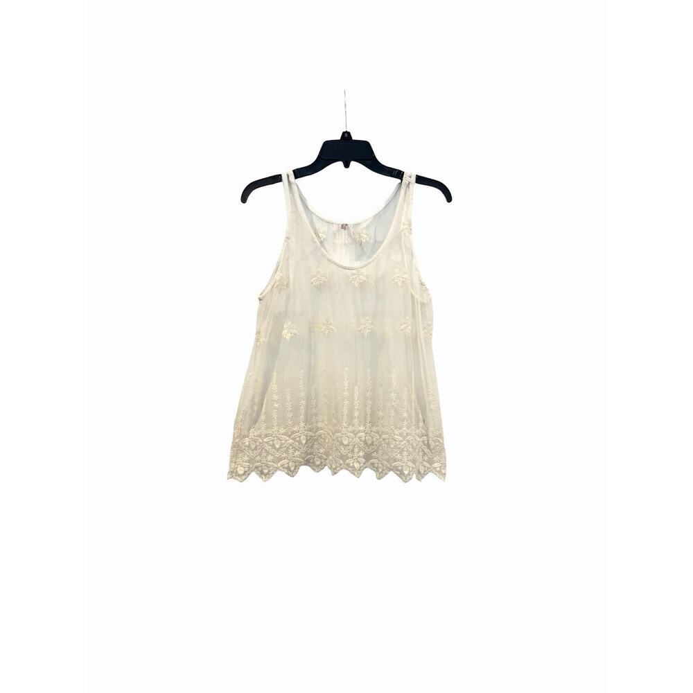 Women’s Mauve Cream Lace Tank Top Intricate Embroidery Scalloped Hem Women’s M